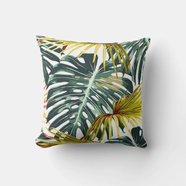 Vintage Tropical Jungle Leaves Pattern Throw Pillow (Front)