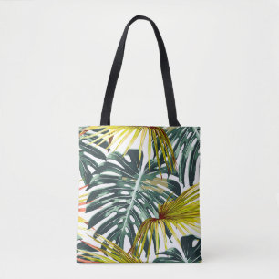 Vintage Tropical Jungle Leaves Pattern Tote Bag