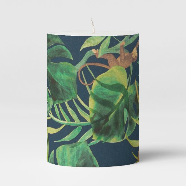 Vintage Tropical Jungle Monkey Pillar Candle (Front)