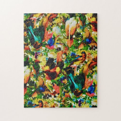 Vintage Tropical Jungle Wild Parrots Jigsaw Puzzle