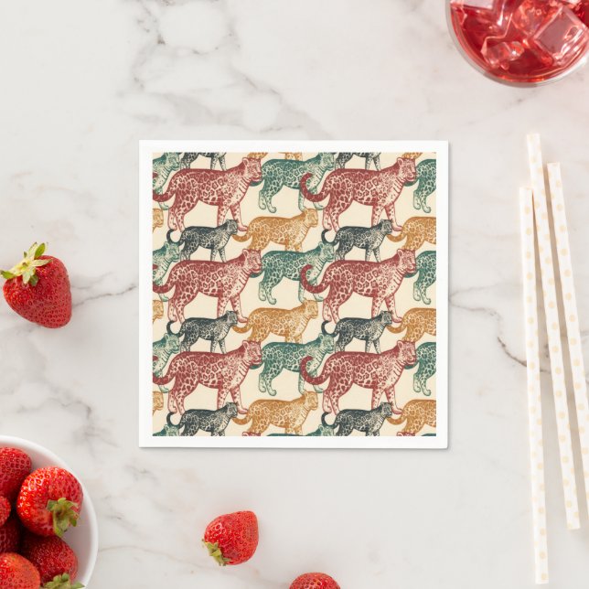 Vintage Tropical Jungle Wild Stalking Leopard Napkins (Insitu)