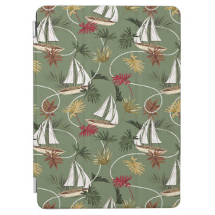 Vintage tropical leaves, boat, and sailor rope sea iPad air cover