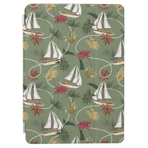 Vintage tropical leaves boat and sailor rope sea iPad air cover