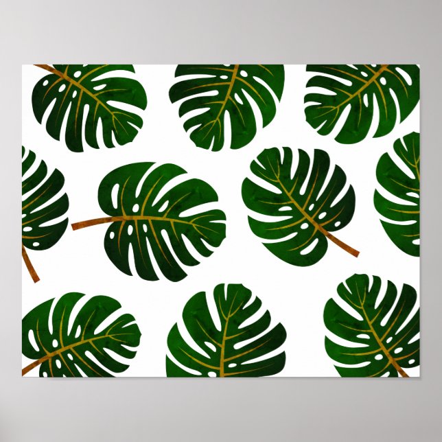 Vintage tropical Monstera palm tree leafs poster (Front)