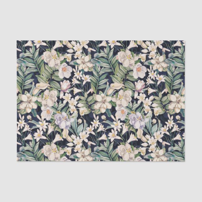 Vintage Tropical Night Flowers Tissue Paper (Front)