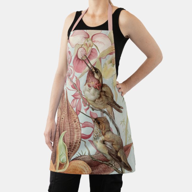Vintage Tropical Orchids, Flowers and Hummingbirds Apron (Insitu)