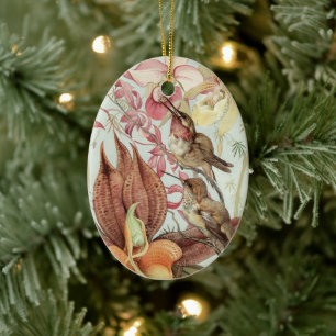 Vintage Tropical Orchids, Flowers and Hummingbirds Ceramic Ornament