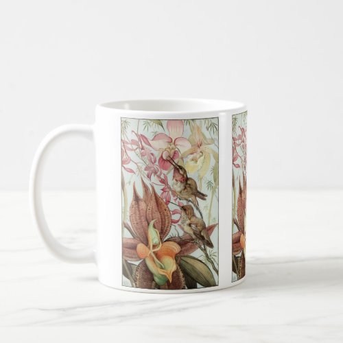 Vintage Tropical Orchids Flowers and Hummingbirds Coffee Mug