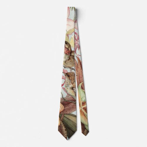 Vintage Tropical Orchids Flowers and Hummingbirds Neck Tie