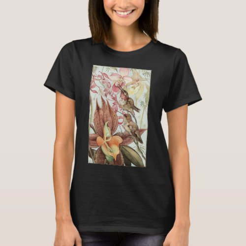 Vintage Tropical Orchids Flowers and Hummingbirds T_Shirt