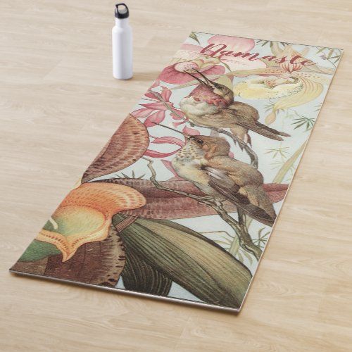 Vintage Tropical Orchids Flowers and Hummingbirds Yoga Mat