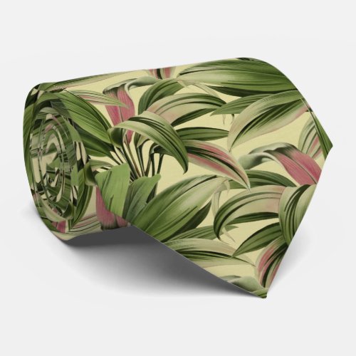 Vintage Tropical Palm Botanical Watercolor Cream Neck Tie
