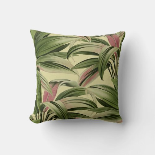 Vintage Tropical Palm Botanical Watercolor Cream Throw Pillow