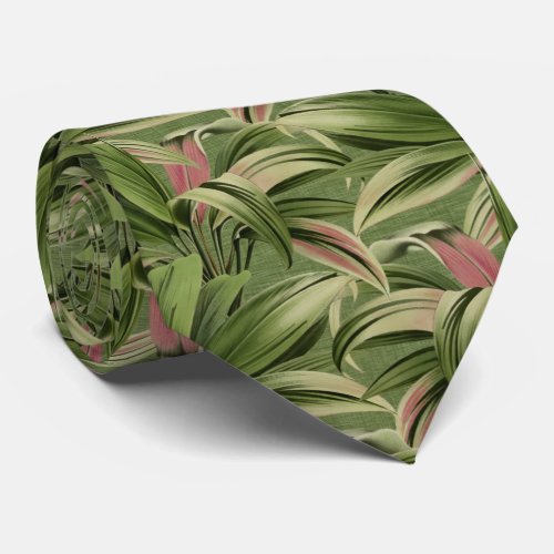 Vintage Tropical Palm Botanical Watercolor Green Neck Tie