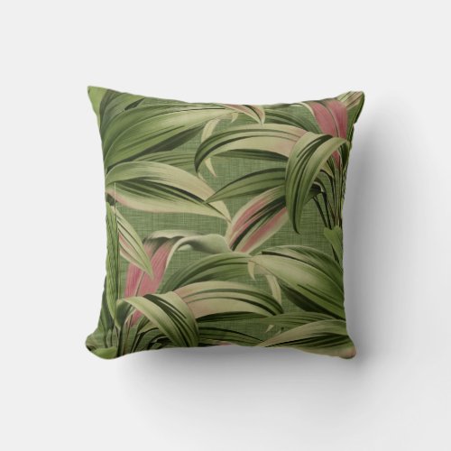 Vintage Tropical Palm Botanical Watercolor Green Throw Pillow