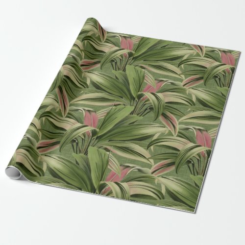 Vintage Tropical Palm Botanical Watercolor Green Wrapping Paper
