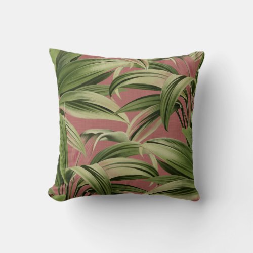 Vintage Tropical Palm Botanical Watercolor Rose Throw Pillow