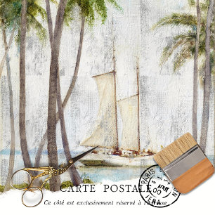 Vintage Tropical Palm Tree and Sailboat Decoupage Tissue Paper