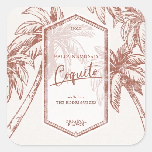 Vintage Tropical Palm Tree Coquito Square Sticker