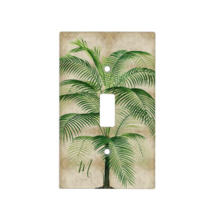 Vintage Tropical Palm Tree Elegant Monogram Light Switch Cover