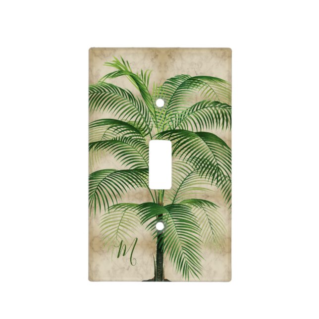  Vintage Tropical Palm Tree Elegant Monogram Light Switch Cover (Front)