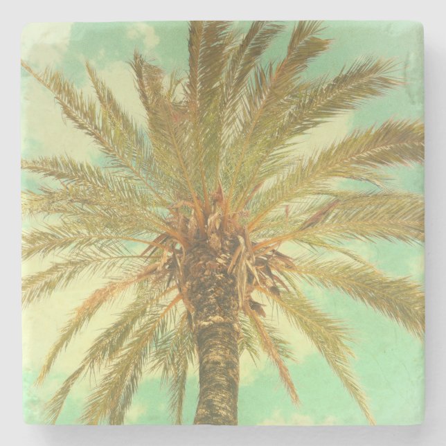 Vintage Tropical Palm Tree Stone Coaster (Front)