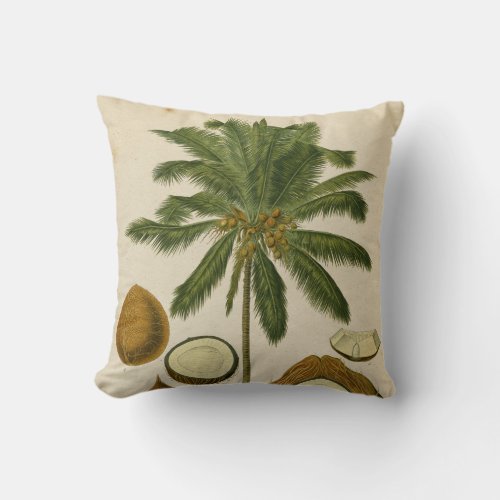 Vintage tropical palm tree throw pillow