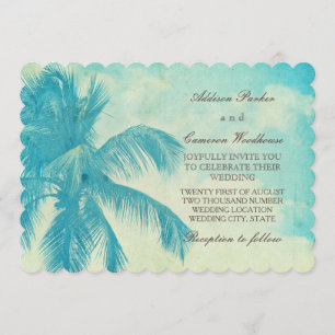Vintage Tropical Palm Tree   Turquoise Wedding Invitation