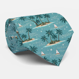 Vintage Tropical Palm Trees and Sail Boats Neck Tie