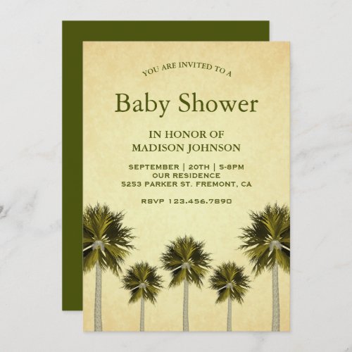 Vintage Tropical Palm Trees Baby Shower Invitation