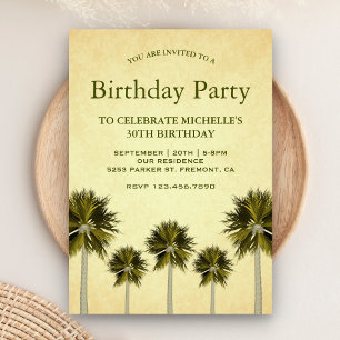 Vintage Tropical Palm Trees Birthday Party Invitation