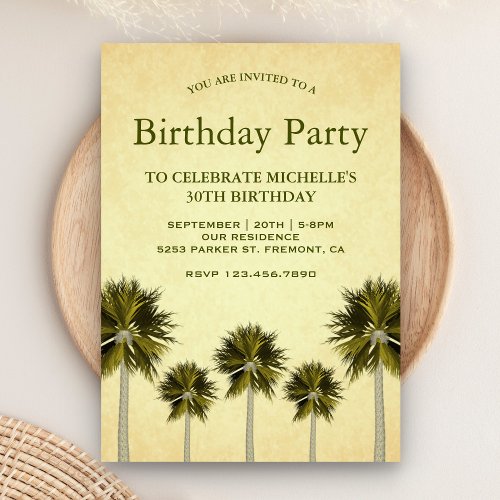 Vintage Tropical Palm Trees Birthday Party Invitation