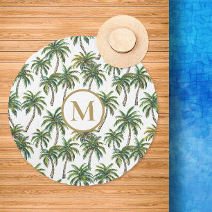 Vintage Tropical Palm Trees Monogram Beach Towel