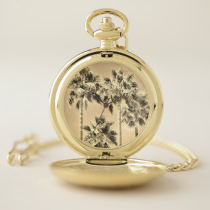 Vintage Tropical Palm Trees Pocket Watch