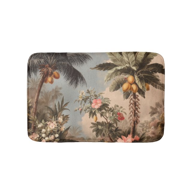 Vintage Tropical Paradise with Palm Trees Bath Mat (Front)