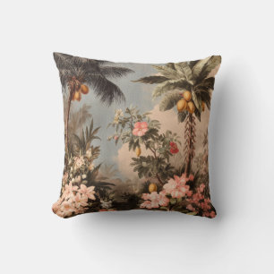 Vintage Tropical Paradise with Palm Trees Throw Pillow