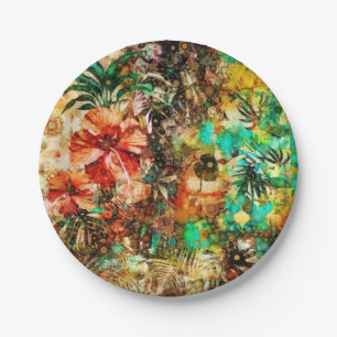 Vintage Tropical Parrot Jungle Floral Hibiscus Paper Plates