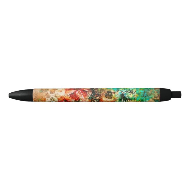 Vintage Tropical Parrot Jungle Floral Hibiscus Pen (Front)