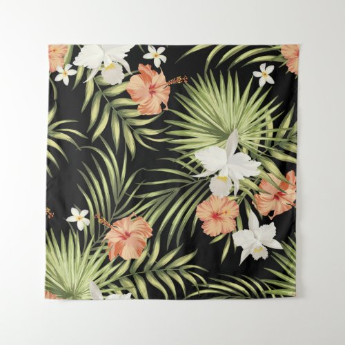 vintage tropical pattern with hibiscus flowers and tapestry