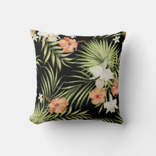 vintage tropical pattern with hibiscus flowers and throw pillow