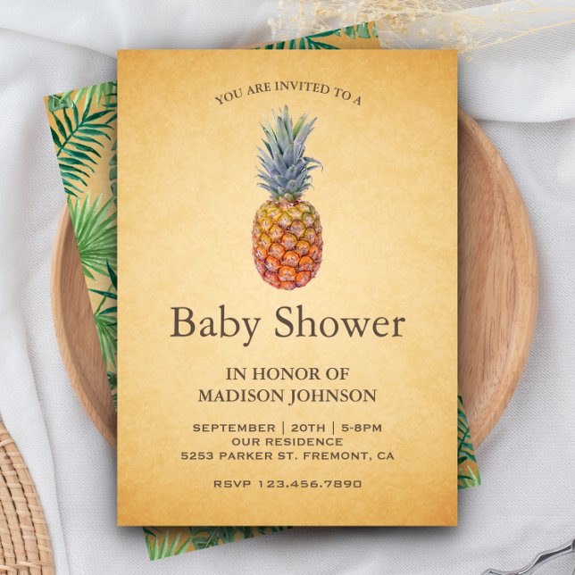 Vintage Tropical Pineapple Baby Shower Invitation