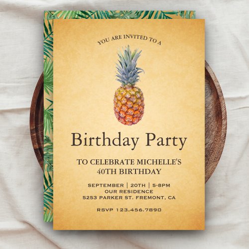 Vintage Tropical Pineapple Birthday Party Invitation