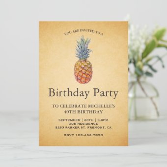 Vintage Tropical Pineapple Birthday Party Invitation | Zazzle