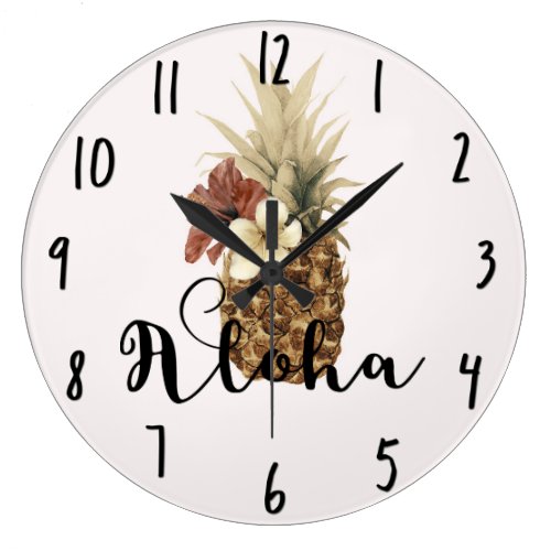 Vintage Tropical Pineapple Hibiscus Floral Aloha Large Clock