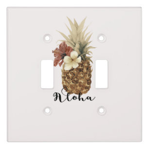 Vintage Tropical Pineapple Hibiscus Floral Aloha Light Switch Cover