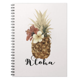 Vintage Tropical Pineapple Hibiscus Floral Aloha Notebook