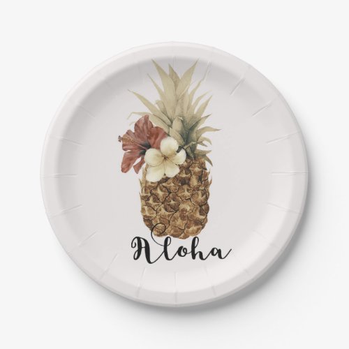 Vintage Tropical Pineapple Hibiscus Floral Aloha Paper Plates