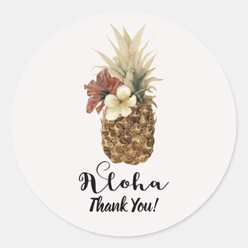 Vintage Tropical Pineapple Hibiscus Floral Wedding Classic Round Sticker