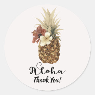Vintage Tropical Pineapple Hibiscus Floral Wedding Classic Round Sticker
