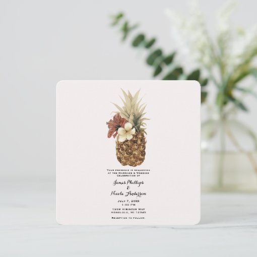 Vintage Tropical Pineapple Hibiscus Floral Wedding Invitation | Zazzle